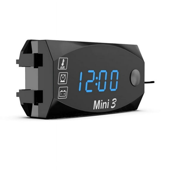 LCD Display Voltmeter Waterproof IP67 Digital Time Clock for Motorcycle Scooter Car Boat Thermometer,Blue Light1 * Voltmeter