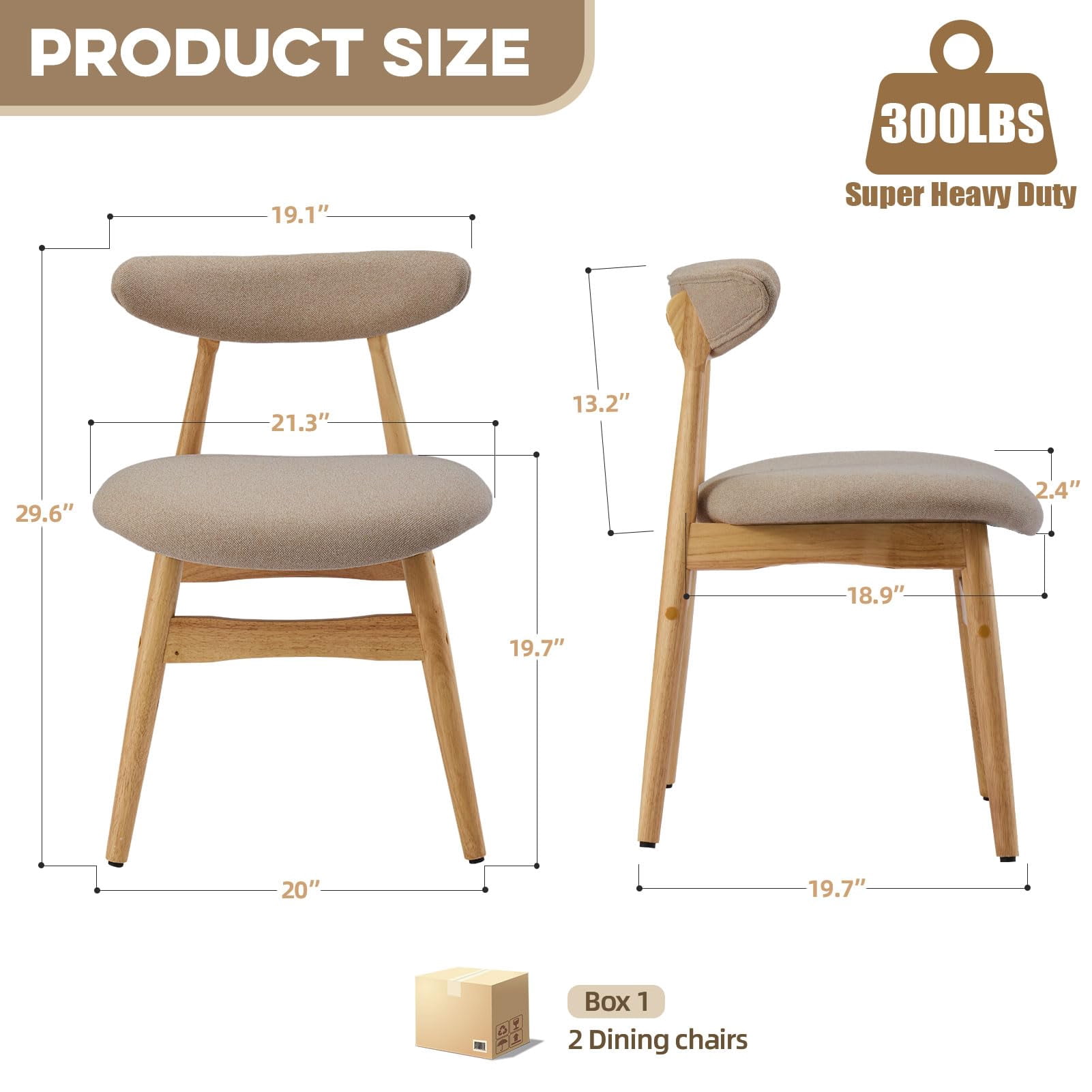 Upholstered Dining Chairs Set of 2, Lumbar-Ergonomic Backrest Chairs with Adjustable Foot Pads