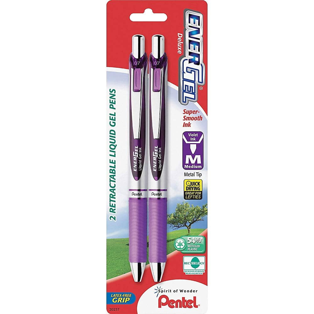 Pentel EnerGel RTX Gel Pen  (0.7mm) Metal Tip  Violet Ink (Pack of 10)