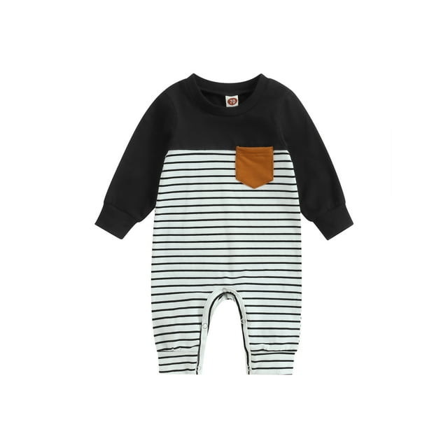 SUNSIOM Bébé Automne Combinaison Sweatshirt à Manches Longues Col Rond Imprimé à Rayures avec Poche Poitrine