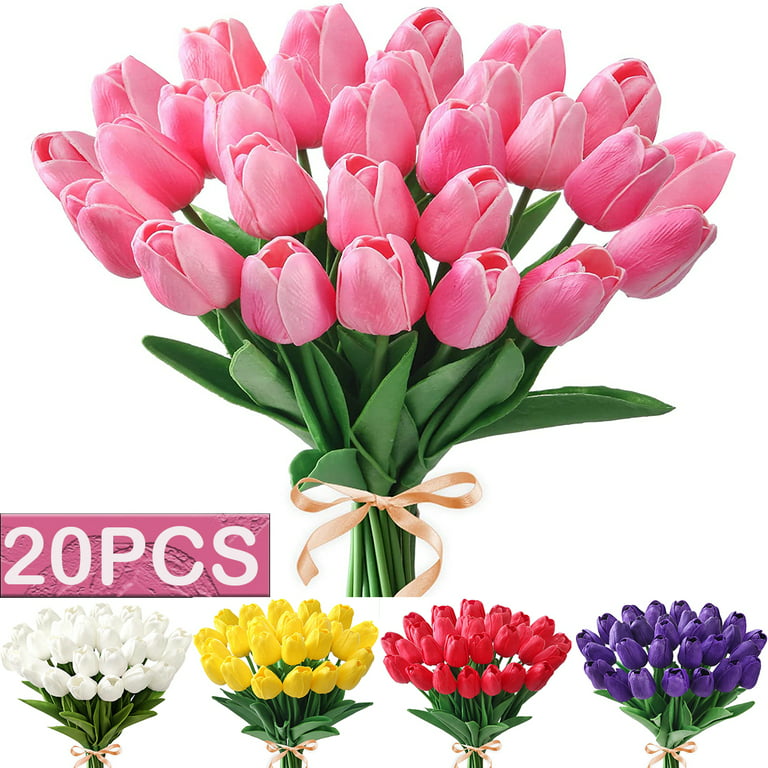 20pcs Tulips Artificial Flowers Real Touch Fake Tulips Fake Flowers for Decoration 13.5 inch Faux Tulips Faux Flowers Bulk Artificial Tulips Flowers