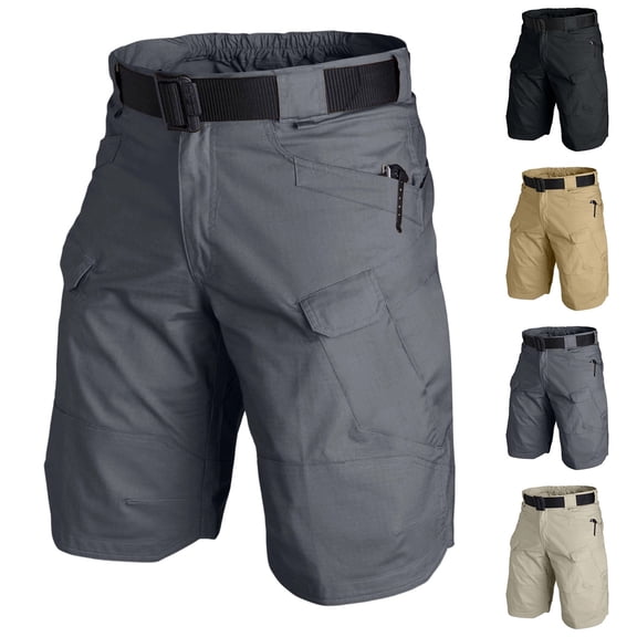 Mens Multi Zipper Cargo Pockets Outdoor Shorts Waterproof Quick Dry Ripstop Elastic Waist No Belt Pants Loose Fit Hiking Fishing Daily Bottoms, #03 Gray, 4XL