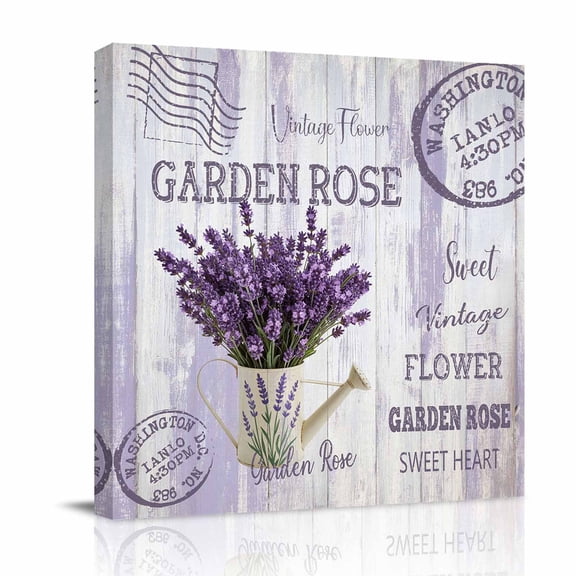 Summer Lavender Canvas Wall Art for Living Room, Purple Floral Vintage Wood Grain Poster Print Painting for Bedroom Office Home Decoration Wall Pictures Prepare To Hang 8"x8"