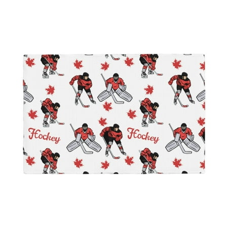 

Table Placemats Set of 4 - Canada hockey players maple leaves 12x18 In Faux Linen Double Heat Resistant Place Mats Cloth Indoor/Outdoor Placemats Washable Table Mats for Dining Kitchen Party