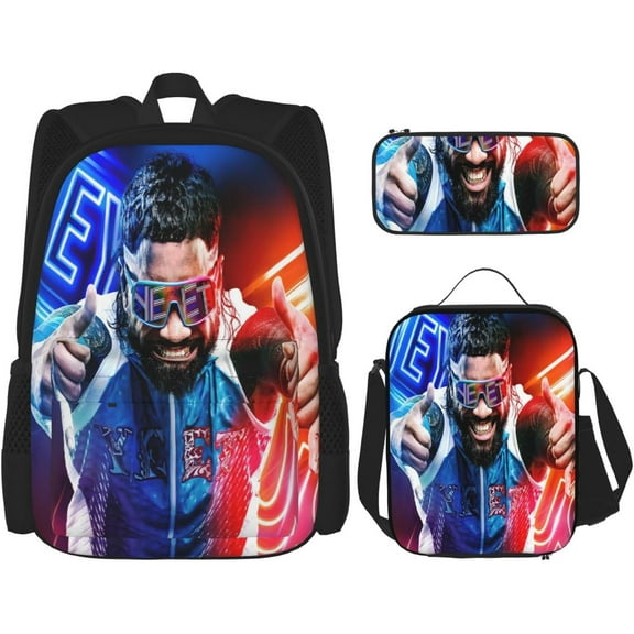 Jey Wrestler USO Backpack 3 Pieces Set With Lunch Box And Pencil Case Combination for Work/Sport/Picnic Classic Laptop Backpack Travel Daypack Stationery Bag