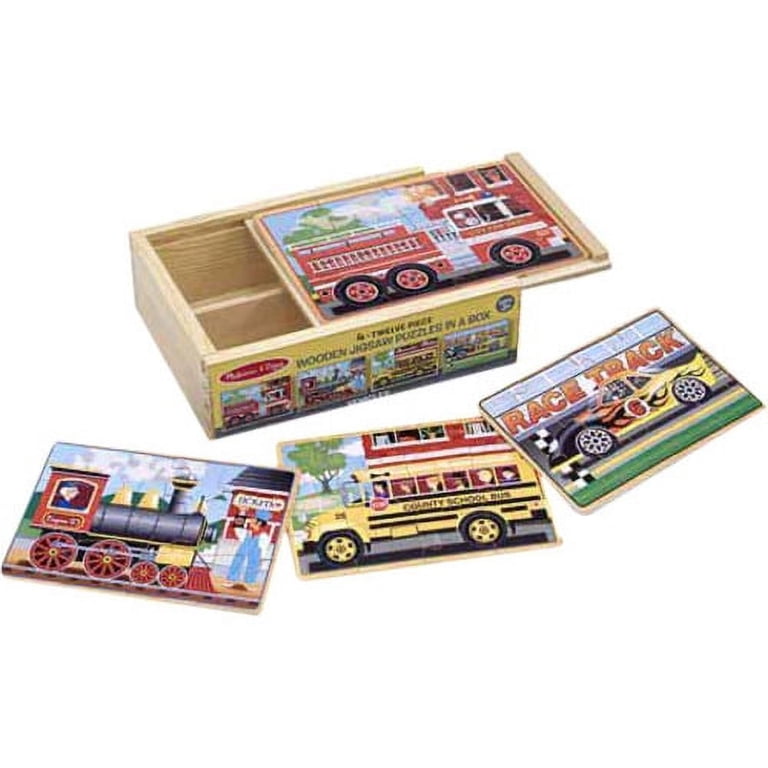 Melissa & Doug FSC Certified 4-in-1 Wooden Vehicle Jigsaw Puzzles
