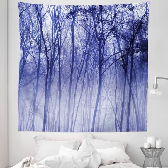 Forest Tapestry, Foggy Misty Purple Trees in a Winter Woodland Landscape Scenery Modern, Fabric Wall Hanging Decor for Bedroom Living Room Dorm, 5 Sizes, Purple Black Grey, by Ambesonne