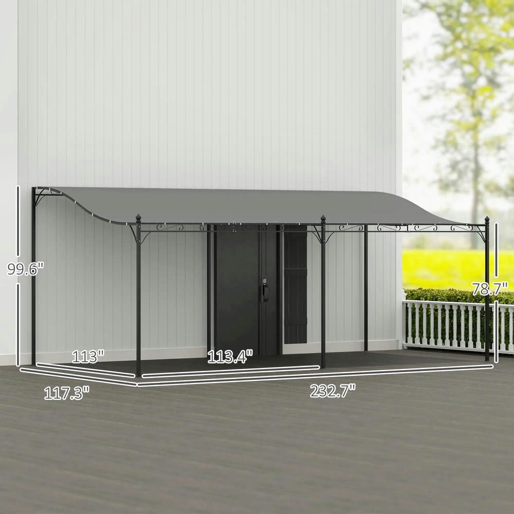 Resenkos Outdoor Garden Gazebo, Sunshade Gazebo Canopy,10' x 20' Wall-Mounted Outdoor Pergola Canopy with Drainage Holes, Dark Gray