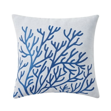 Mainstays Coral Decorative Pillow, 18" x 18", White and Blue