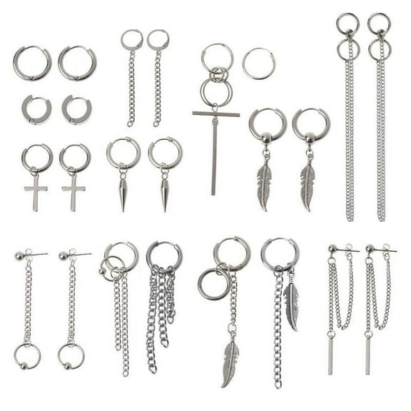 12 Pairs for Cross Earrings Set for Titanium Steel Dangle Hoop Earrings Fashion Statement Kpop Korean Jewelry De