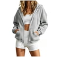 thumbnail image 5 of felwors Long Sleeve Waffle Knit Zip-Up Hoodie Oversized Textured Sweatshirt with Kangaroo Pocket for Women Fall Casual Cozy Light Gray for Size XL, 5 of 7