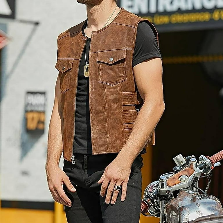 【新品未使用】RIDERS FAKE LEATHER VEST APEXFWDT Mens Motorcycle Faux Leather Vests Classic Black
