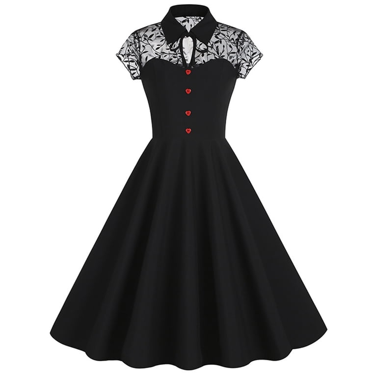 Brglopf Women's 1950s Vintage Dress Audrey Hepburn Cocktail Party Dress Tie  Neck Button Floral Lace Retro Rockabilly Prom Party Swing Dresses White S -  Walmart.com