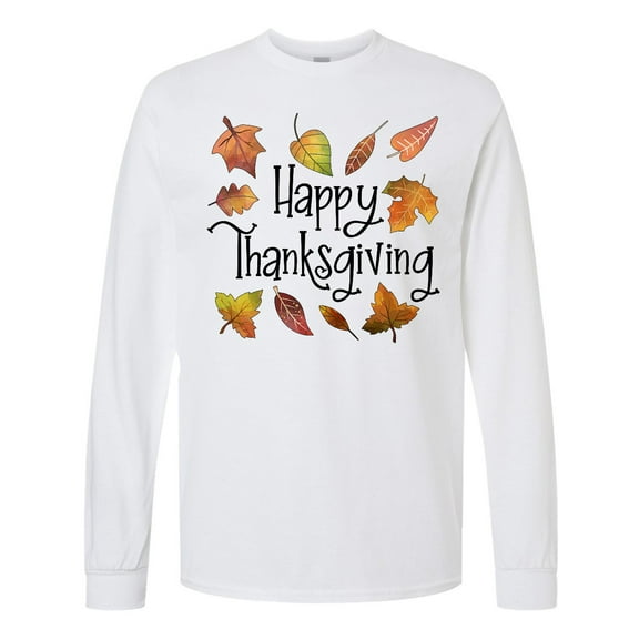 Inktastic Happy Thanksgiving Fall Leaves Long Sleeve T-Shirt