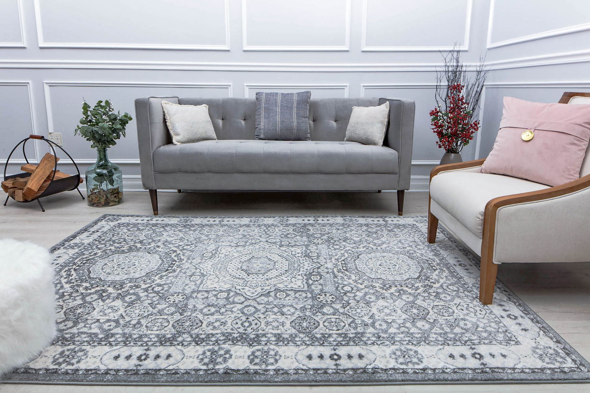 Harper HY60H Ice Cube Silver Abstract Vintage Gray Area Rug, 8'0"X10'0"