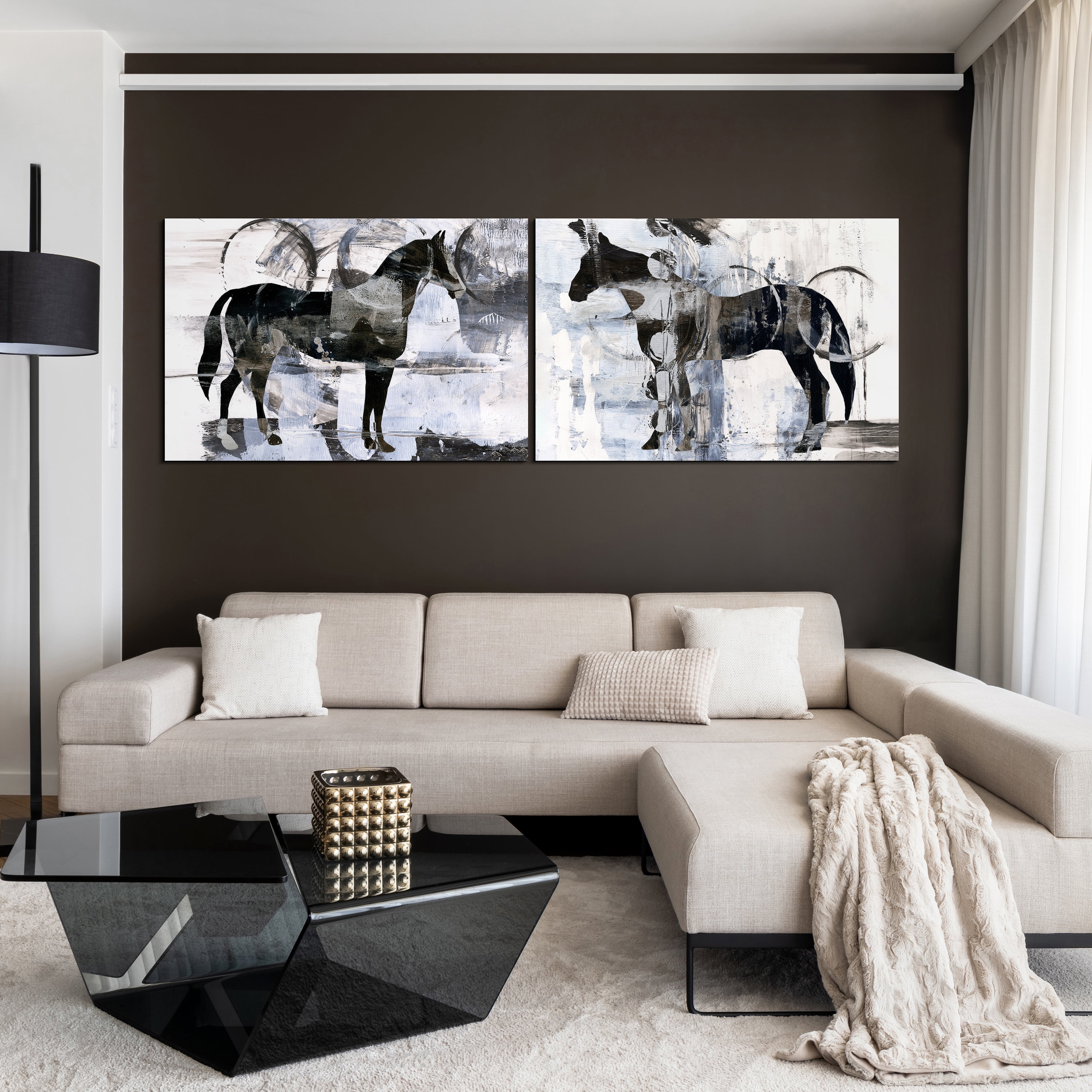 "Equestrian Essence I & II" Horse Frameless Free Floating Reverse Printed Tempered Glass Wall Art