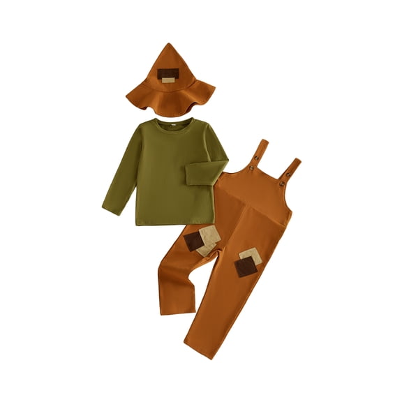 RUINIXCW Kids Scarecrow Boys Tops Patchwork Overalls and Hat Cosplay for Halloween Holiday Outfit