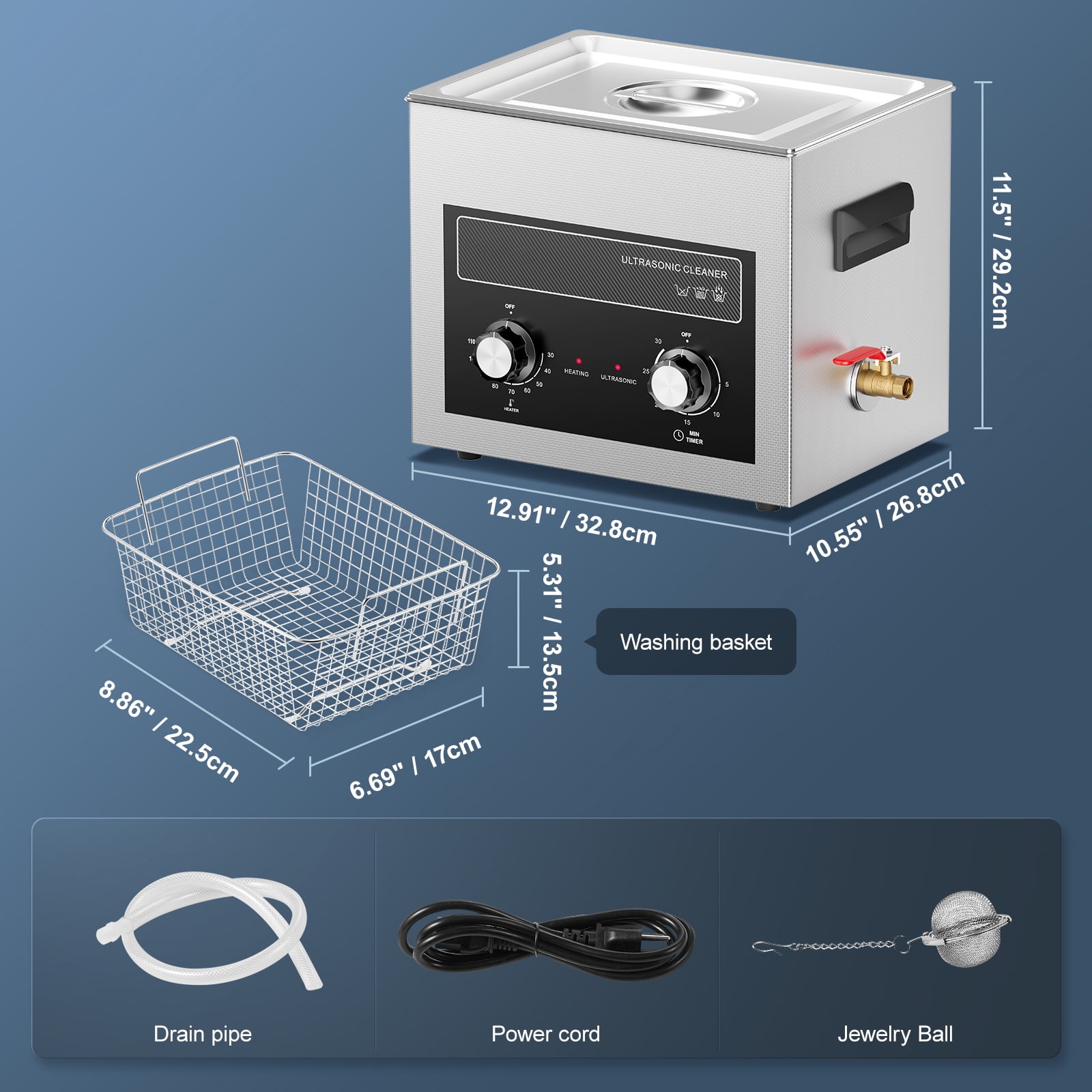 KFFKFF 10L Digital Ultrasonic Cleaning Device with Heating, Timing Functions & Basket, 240W Sonic Cleaner for Laboratory Instruments, Metal Components, Carburetors, Brass Items, Automotive & Engine