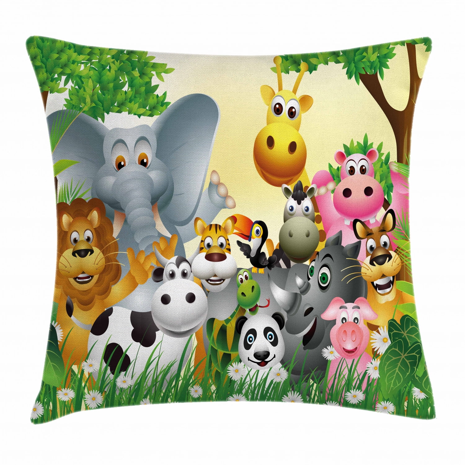 Pig Cute Cartoon Animals Cotton Linen Pillowcase Sofa Cushion Cover Home Decor 