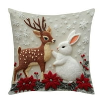 Uutvery Christmas Pillow Cover Christmas elk Bunny Holiday Decoration Deer Rabbit Print Sofa Throw Pillowcase Decor 17.7 X 17.7 Inches Cushion Case for Sofa Couch Bed Living Room