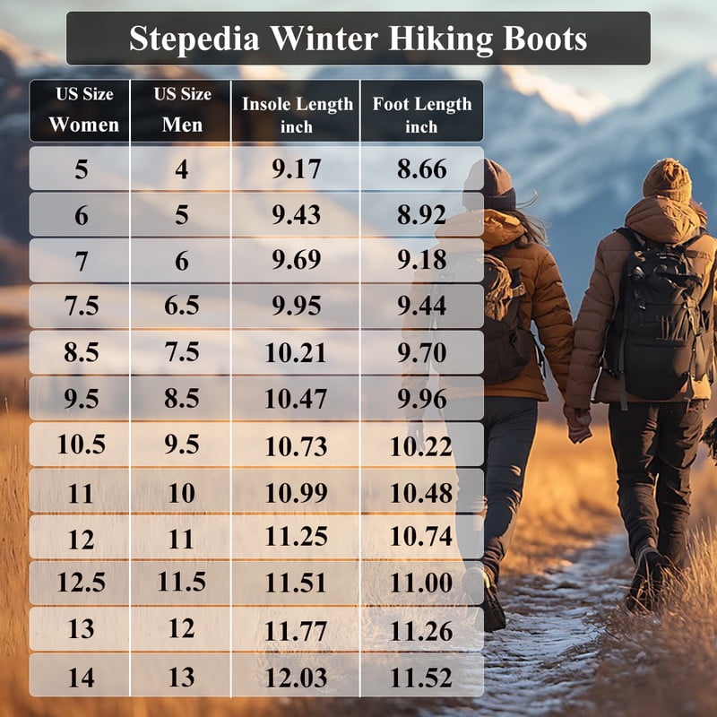 Stepedia Women's Men's Wide Toe Box Winter Snow Boots Barefoot Waterproof Hiking Shoes, Black 5 Women/4 Men