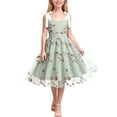 thumbnail image 2 of Girls Tulle Princess Dresses Trendy Embroidery Flower Lace Bow Spaghetti Gown for Pageant Wedding Birthday Party Graduation Dance Prom Green 5-6 Years, 2 of 6