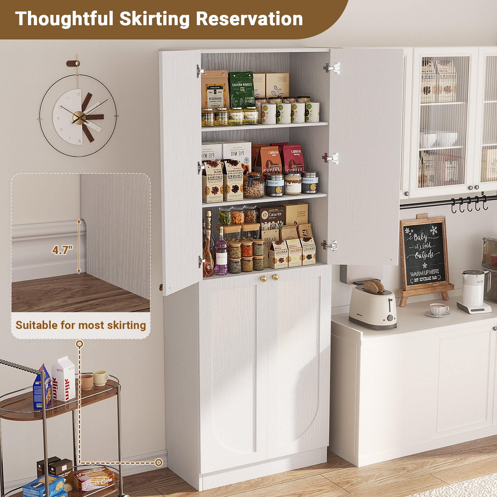 Homieasy 80" Kitchen Pantry Cabinet, Extra Tall Arch Storage Cabinet, White