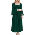 thumbnail image 6 of Women's Renaissance Peasant Dress Square Neck Bell Sleeve Lace Up Front Flattering Medieval Costume for Fair Cosplay Vintage Themed Party Holiday Fancy Apparel, 6 of 9