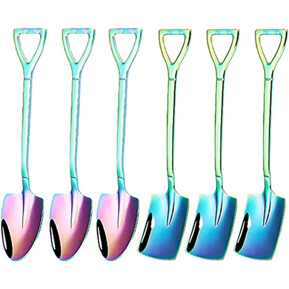 Dessert Spoon Set, 6 Pcs 15cm Stainless Steel Square Shovel Spoon and Pointed Shovel Spoon Set for Ice Cream Fruit Watermelon Coffee Spoons Afternoon Tea Stirring Tools(Colorful)
