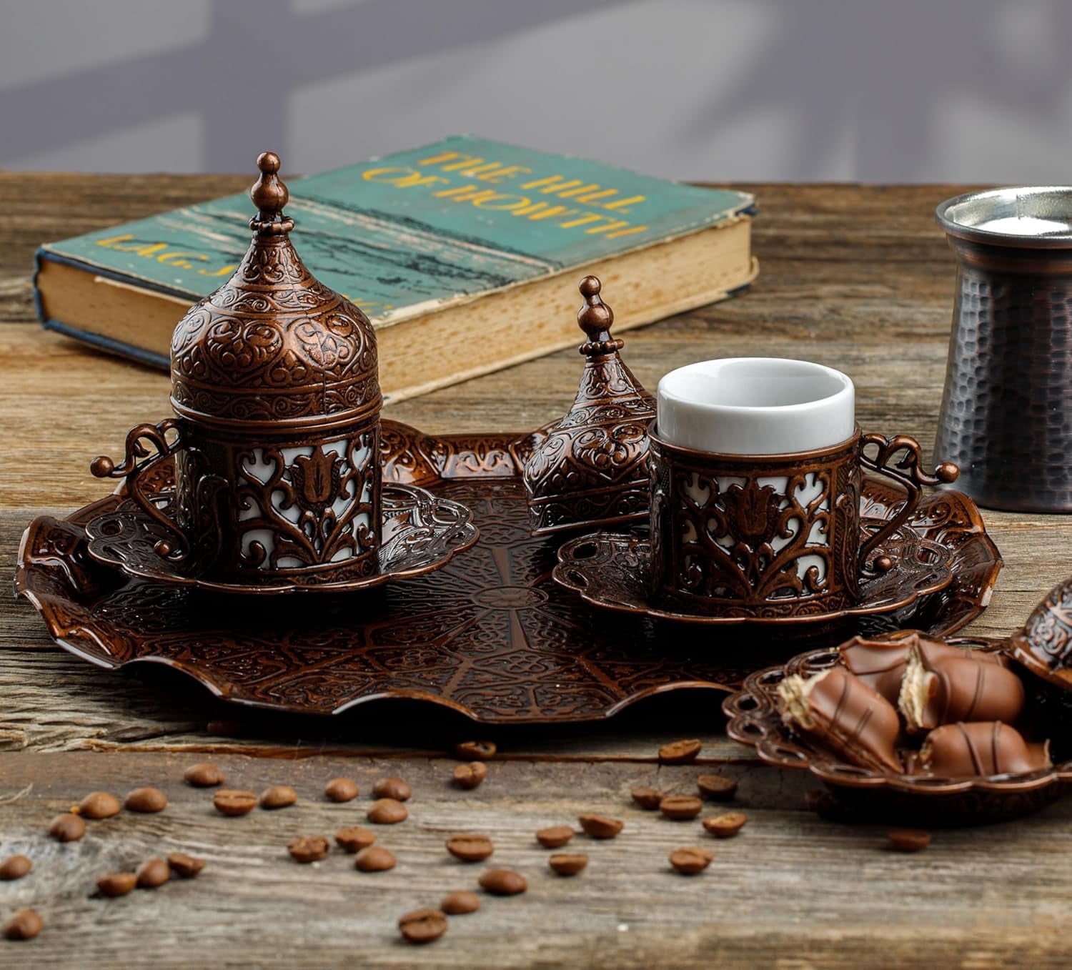 Turkish Coffee Cup Set of 6, Blue Porcelain Espresso Demitasse