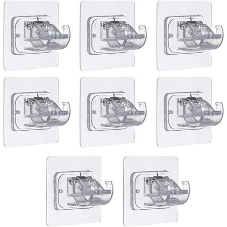 8PCS Curtain Rods No Drilling,Bracket No Drill Curtain Rod Brackets Self Adhesive Curtain Rod Holders Nail Adjustable Curtain Rod Hooks Curtain Hangers for Bathroom Kitchen Bathroom (Clear, One Size)