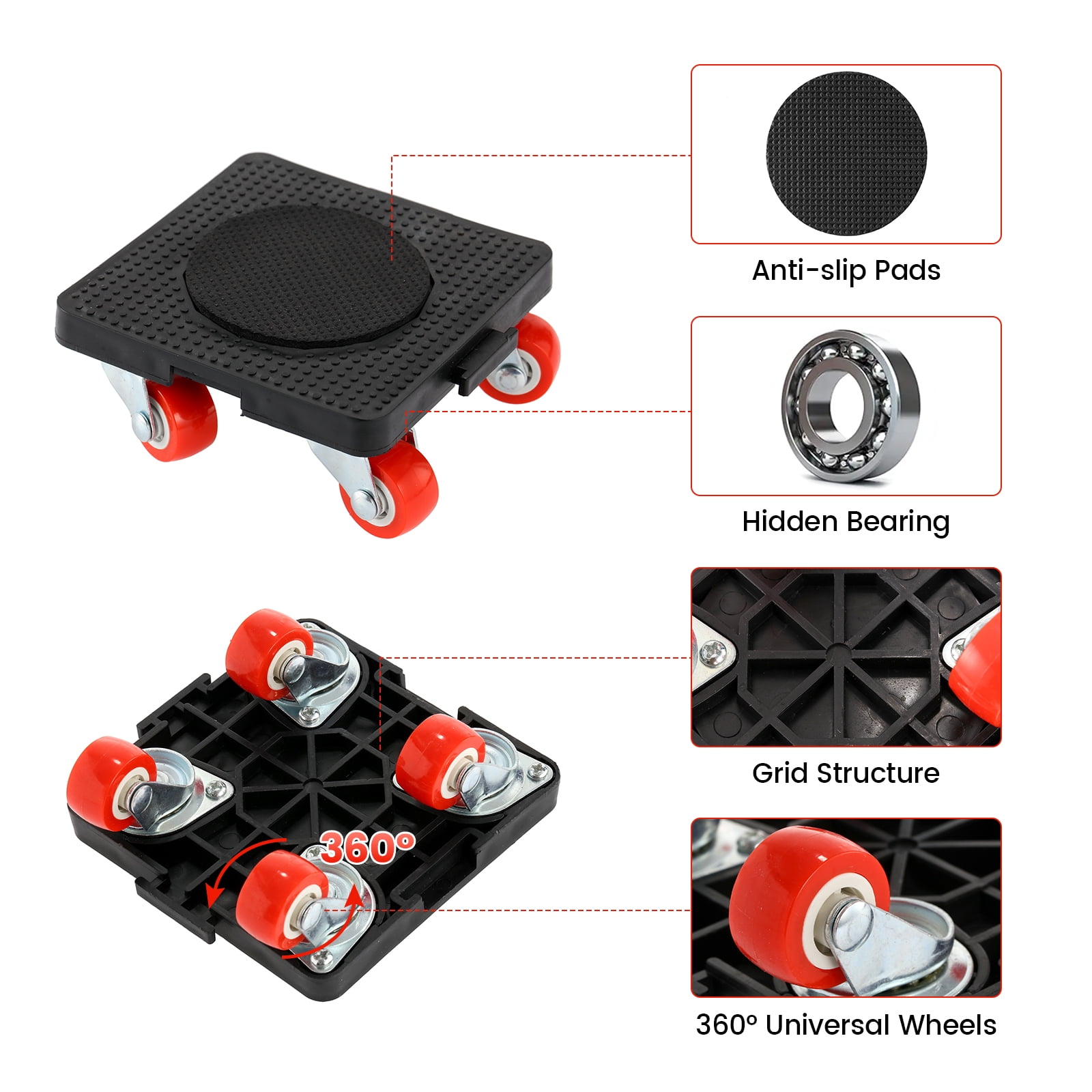 Furniture Movers, Furniture Moving Dolly Sliders & Lifter Tool Set with 4 Universal Wheels, 4.1 in x 4.1 in