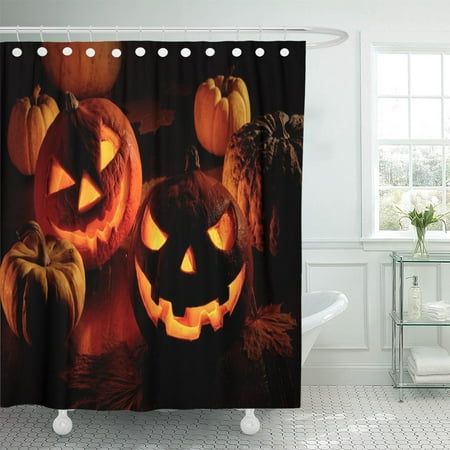 PKNMT Orange Scary Halloween Pumpkin Yellow October Party Head Lantern Shower Curtain 60x72 inches