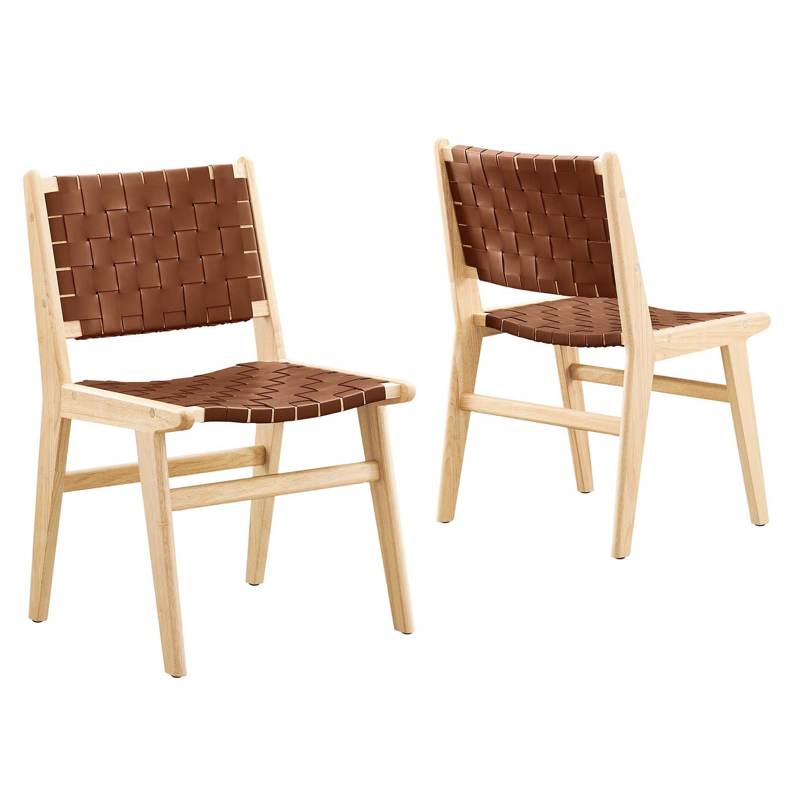 Modway Saoirse 17.5" Woven Leather Dining Side Chair in Natural/Brown (Set of 2)