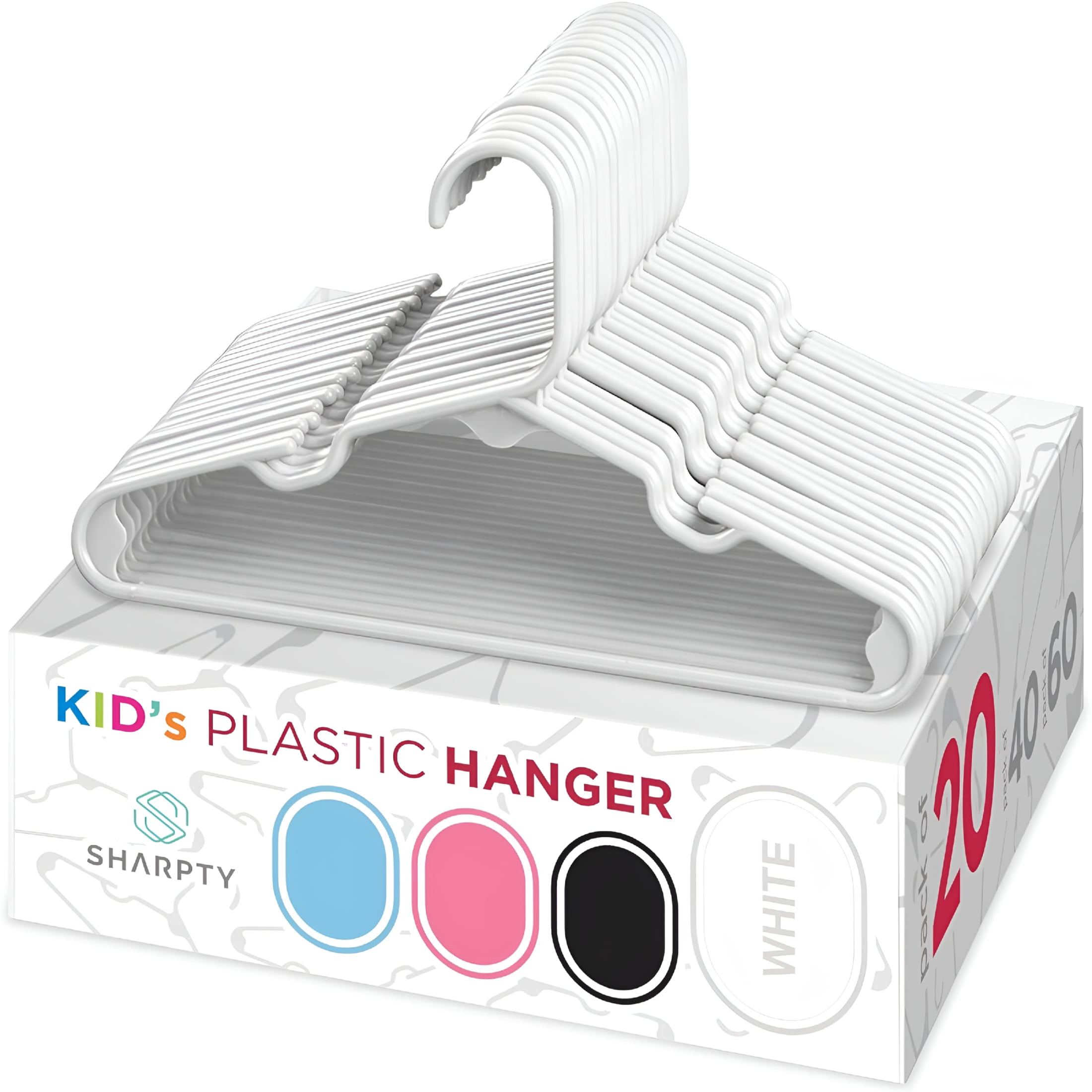 XIBUFE Kids Plastic Hangers,Children'S Hangers for Baby,Toddler,And Child Clothes-Everyday Standard Use-Ideal for Boys and Girls Closet,Clothing,Pants,Coats,And More-White,20 Pack