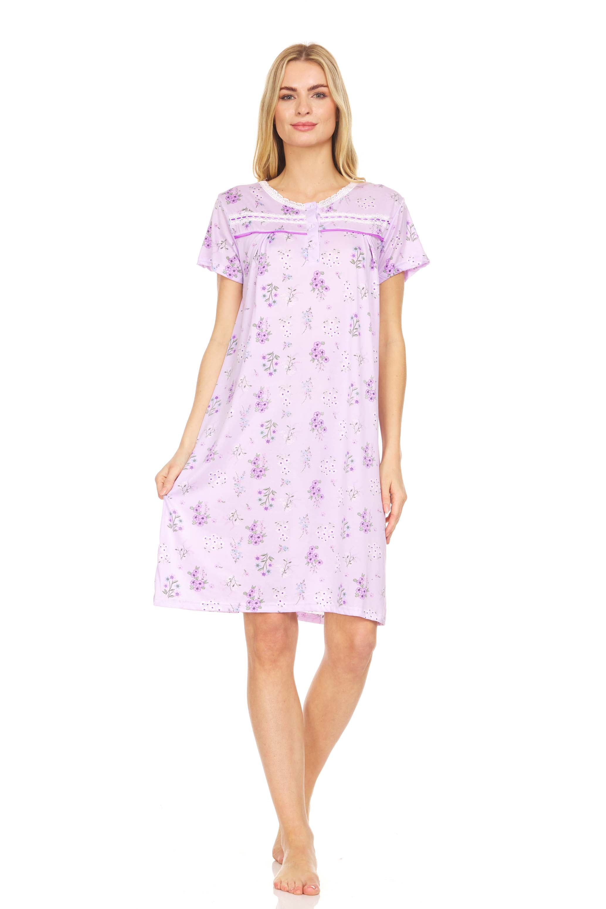 822 Womens Nightgown Sleepwear Pajamas - Woman Short Sleeve Sleep Dress Nightshirt Purple L