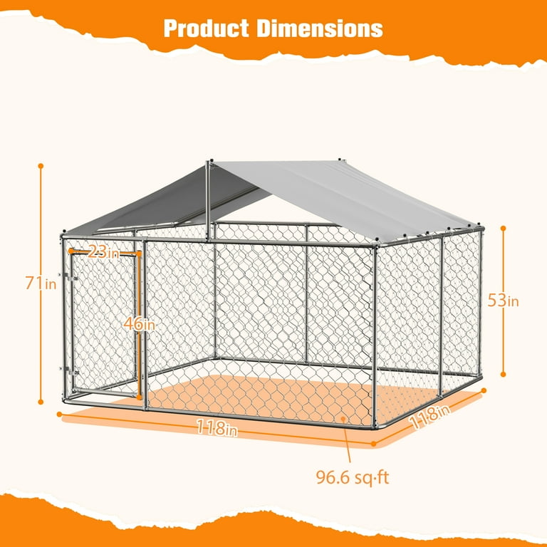 LZBEITEM 10'x10' Outdoor Dog Kennel, Galvanized Metal Frame