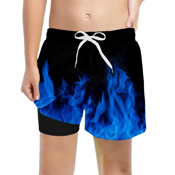 SGMVNU Boys Swim Trunks with Compression Liner Boys Swimsuit Size 6 Printed Swimwear Beach Board Shorts 2 in 1 Bathing Suit(Size 7-8 Years,3-Color A)