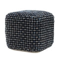 thumbnail image 2 of LR Home Medium Embroidered Geometric Indoor Square Pouf, Black/Blue, 16" x 16" x 16", 2 of 8
