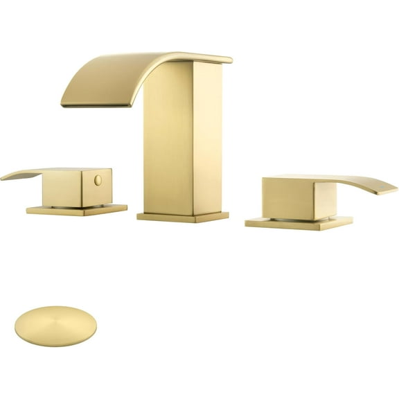 8 Inch Waterfall Bathroom Faucets 3 Hole - Brushed Gold Widespread Bathroom Faucet with Pop-up Drain, Two Handles Bathroom Sink Faucet, Modern Vanity Sink faucets with Supply Lines