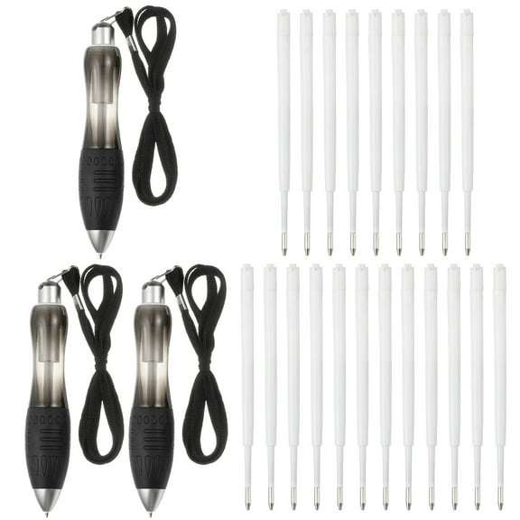 3 Pcs Uxcell Big Fat Pens, Black Heavy Weighted Ballpoint Pen Retractable Wide Grip Thick Pen with Strap for Hand Tremors Elderly Handicap(12 Black Refills   9 Blue Refills)
