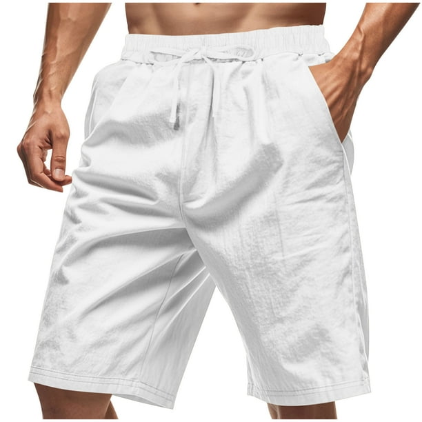Pantalones de Cintura Elástica para Hombre Nuevos Pantalones Cortos de Cuerda Suelta de Playa de Color Sólido de Cinco Centavos, Moda de Poliéster