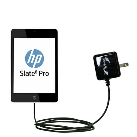 Gomadic Intelligent Compact AC Home Wall Charger suitable for the HP Slate 8 Pro - High output power with a convenient, foldable plug design - Uses Ti