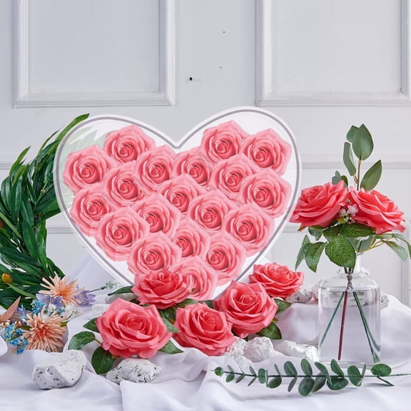 FELTECHELECTR 1Pack Elegant Design Heart Shape Box for Flowers with Transparent Acrylic Material 21.5x18.5x12.5cm
