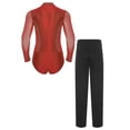 thumbnail image 2 of TiaoBug Men Ballroom Dancing Outfits Professional Latin Dance Shirt Bodysuit with Black Pants Set Red S, 2 of 7