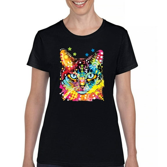 Tee Hunt Dean Russo Eyes Cat T-Shirt Neon Colorful Cute Kitten Women's T-Shirt Tee