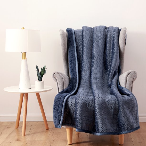 Better Homes & Gardens Embossed Velvet Plush Reverse Sherpa Throw 50” x