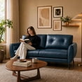 thumbnail image 7 of LAZZO 61" Faux Leather Loveseat, Mid Century Modern Tufted 2-Seat Sofa for Small Spaces, Blue, 7 of 7