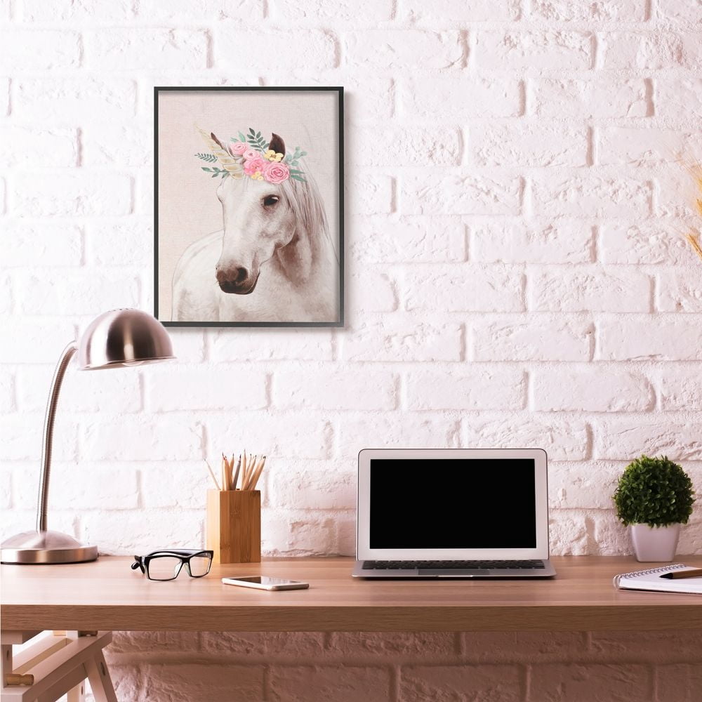 Stupell Industries Unicorn Portrait Pink Fantasy Animal Painting Graphic Art Black Framed Art Print Wall Art, 24x30, by Ziwei Li