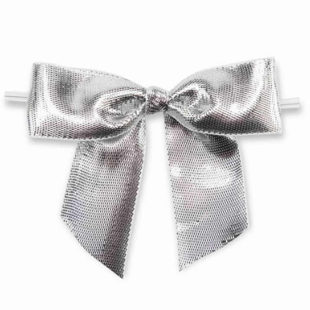 Weststone 50pcs Metallic Silver Bows 3 1/2" Span x 2" Tail, Ribbon